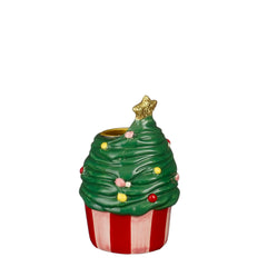 Porta Candela Cupcake Albero Verde e Rosso 7,5 x 11,5 cm