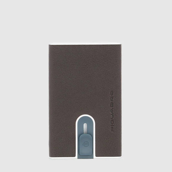 Piquadro RFID Credit Card Holder - Black Square Leather Wallet, Metal Frame