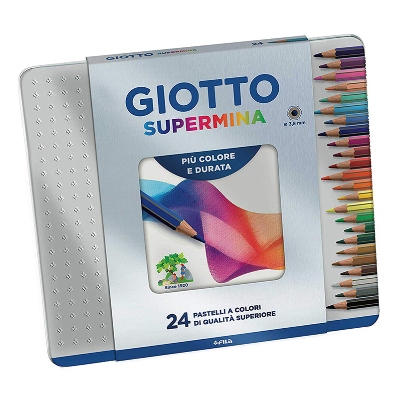 Pastelli Colorati Giotto Supermina con Confanetto in Metallo - 24 pezzi