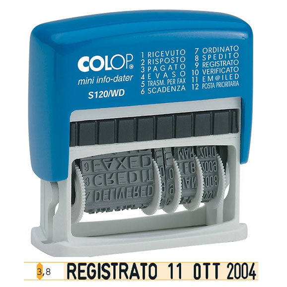 Datario Autoinchiostrante Colop S120 - Versione Italiana, Caratteri 3.8mm, Nero