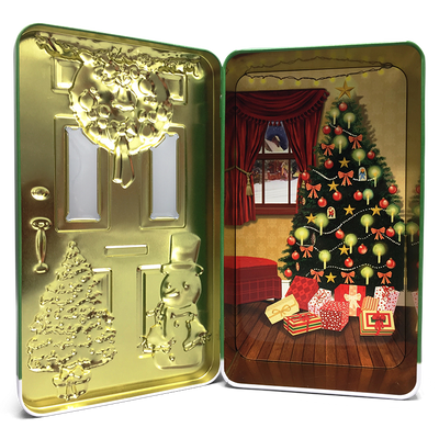 Scatola in Latta con Porta in Rilievo Verde 20,5 x 11 x 5,8 cm