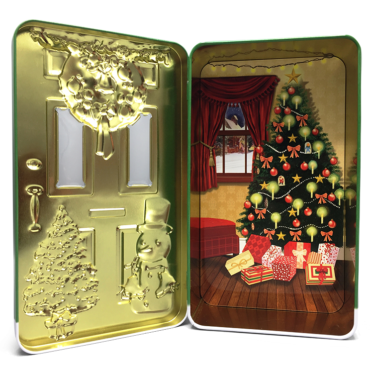 Scatola in Latta con Porta in Rilievo Verde 20,5 x 11 x 5,8 cm