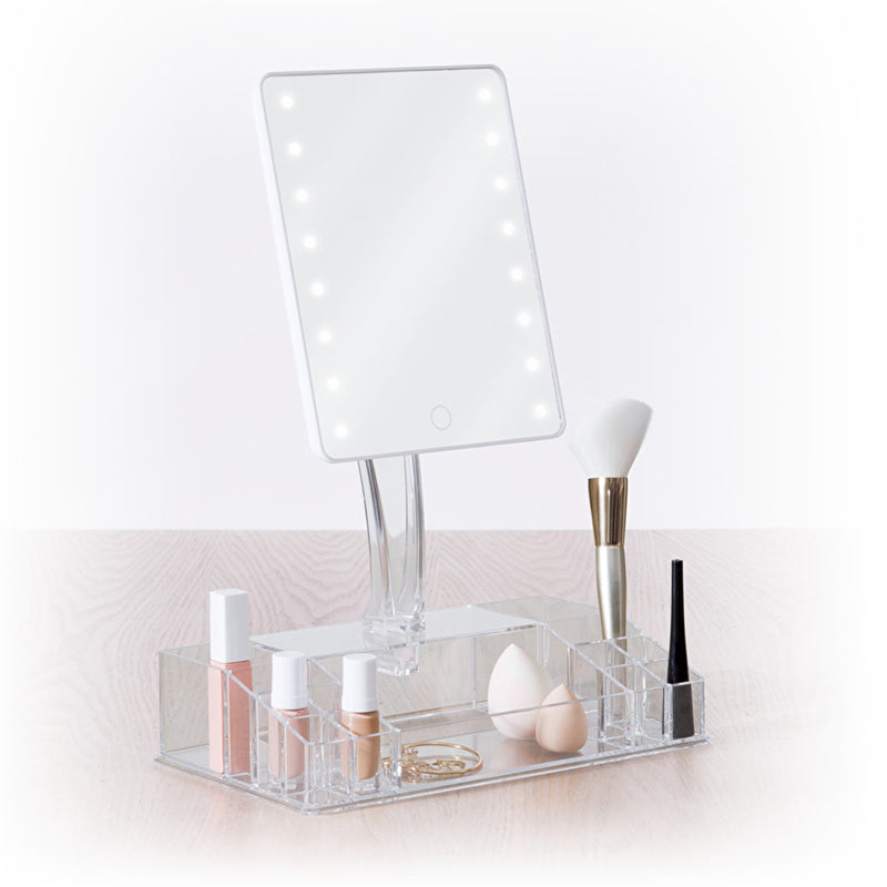Specchio con LED e Organizer a 14 Scomparti 28 x 16 x 37 cm
