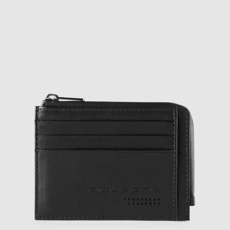 Porta Carte di Credito Piquadro in Pelle con Tasca Zip Urban Nero