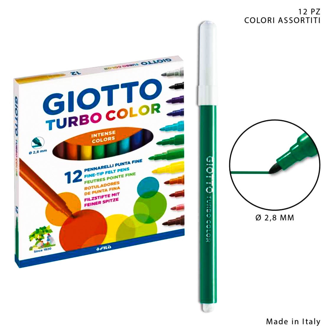 Confezione Pennarelli Punta Fine - Turbo Color Giotto 12pz