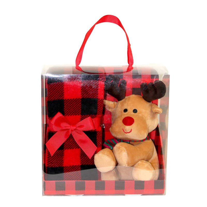 Giftbox Reindeer Plaid e Peluches Renna Rosso 90 x 75 cm