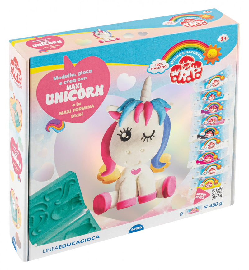 Pasta da Modellare Didò Modella Gioca Crea con Maxi Unicorn 50 gr - 9 pezzi + Accessori