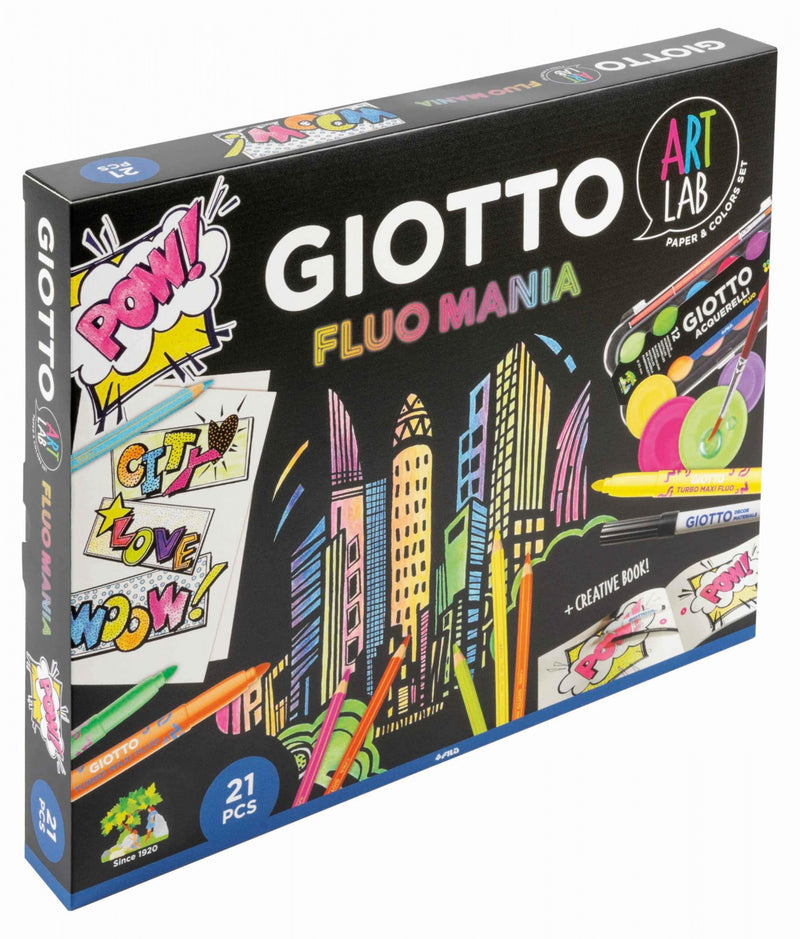 Giotto Art Lab Fluo Mania Set Colori Pennarelli Fluo Pastelli Acquerelli