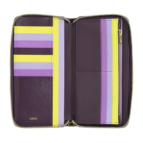 Portafoglio donna Dudubags in pelle nappa RFID con cerniera deep purple grande