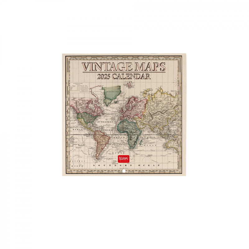 Calendario da Muro 2025 - Vintage Maps - 18 x 18 cm