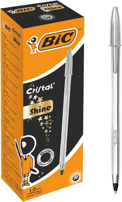 BIC Penna Cristal Silver Nero Punta Medium