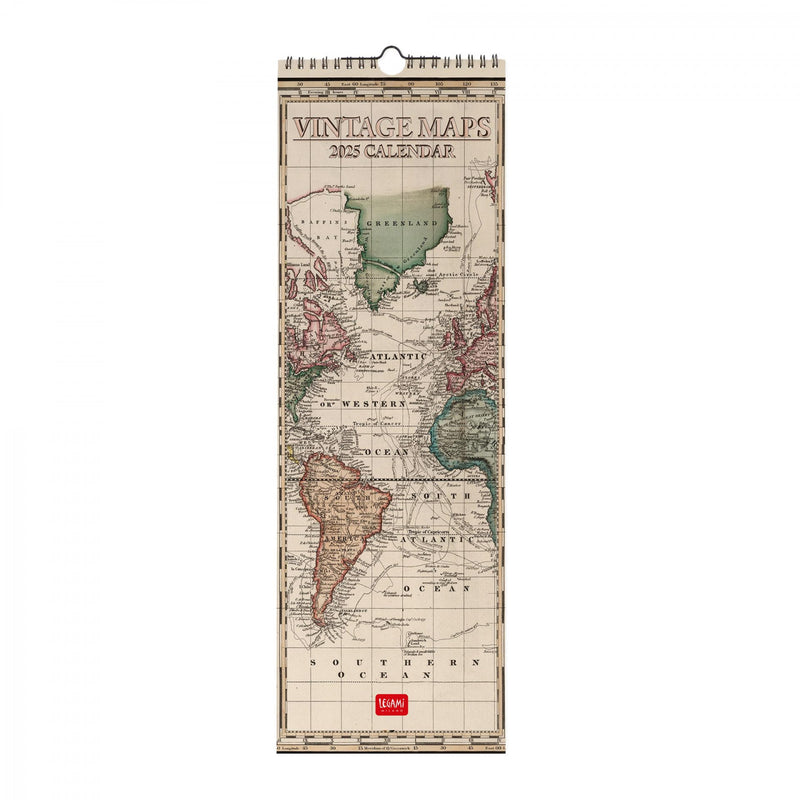 Calendario da Muro 2025 - Vintage Maps - 16 x 49 cm