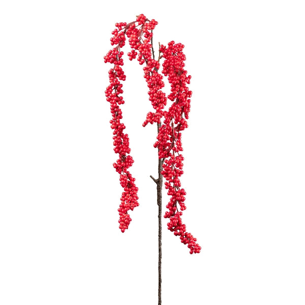 Ramo Fronde e Bacche Rosso 122 cm