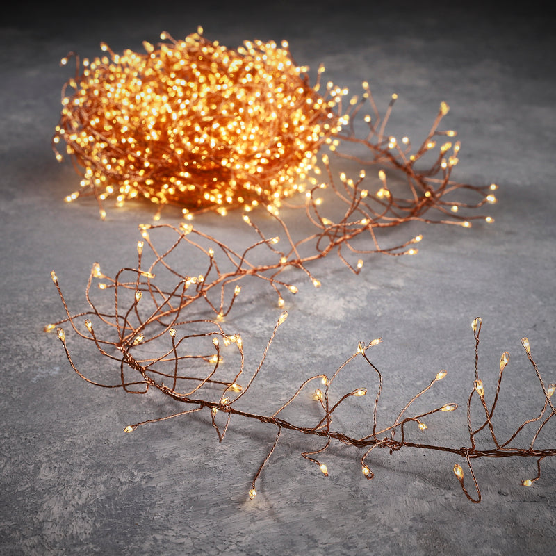 Filo di Luci Rame con 960 MiniLED Bianco Classico con Timer 6 mt