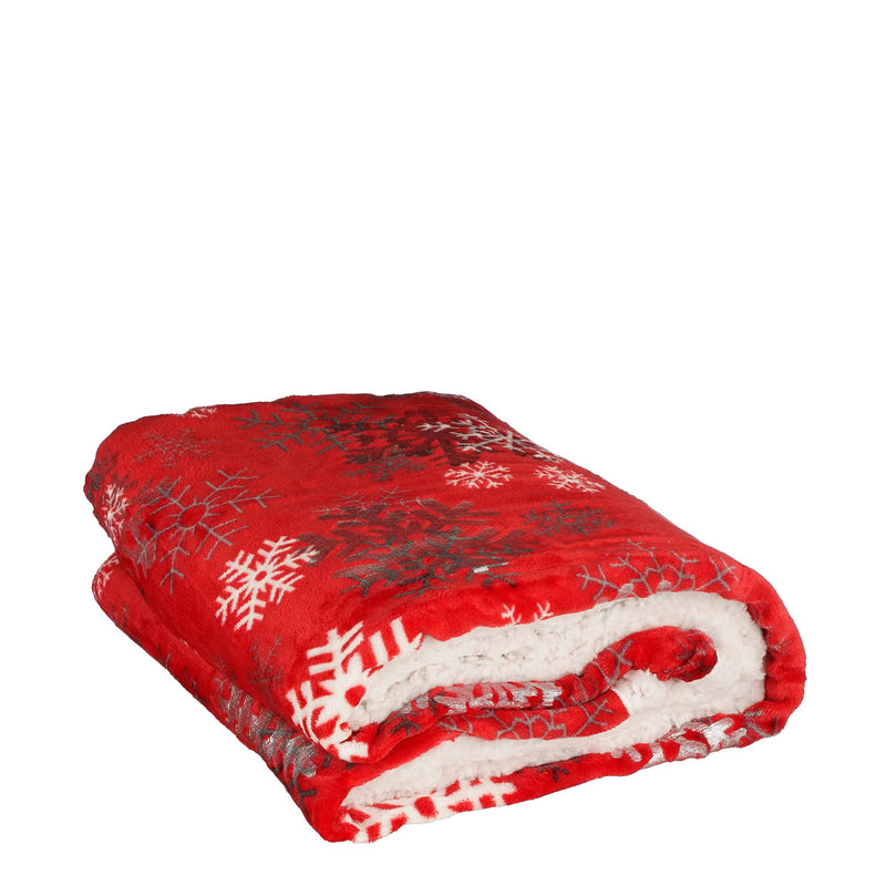 Coperta Fiocco di Neve in Pile e Velluto Rosso 150 x 125 cm