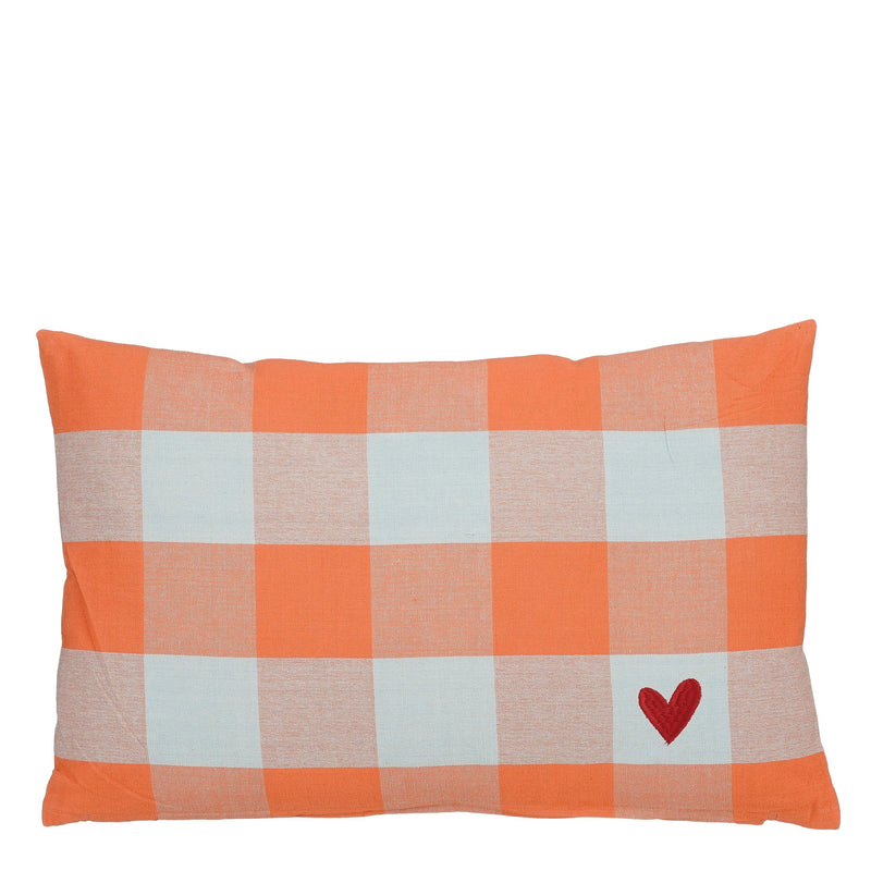 Cuscino in Tessuto Vichy con Cuore Ruggine 55 x 35 x 10 cm