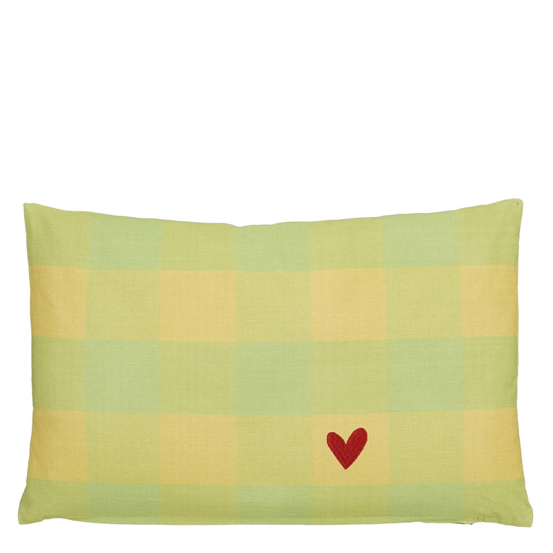 Cuscino in Tessuto Vichy con Cuore Verde 55 x 35 x 10 cm