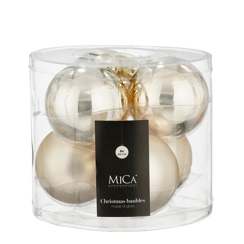 Sfera in Vetro Mix Crema 8 cm - 6 pezzi