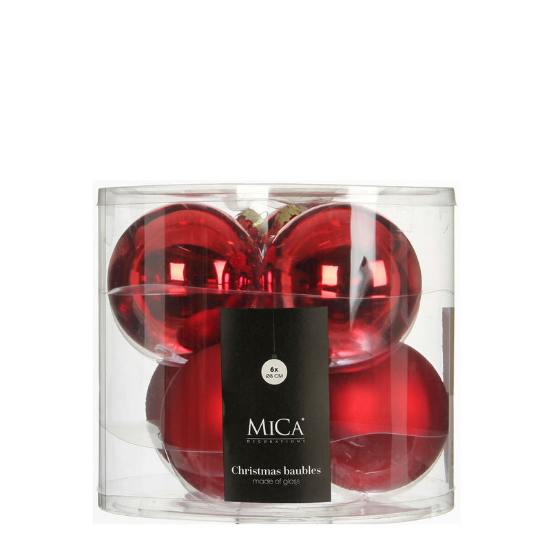 Sfera in Vetro Mix Rosso 8 cm - 6 pezzi