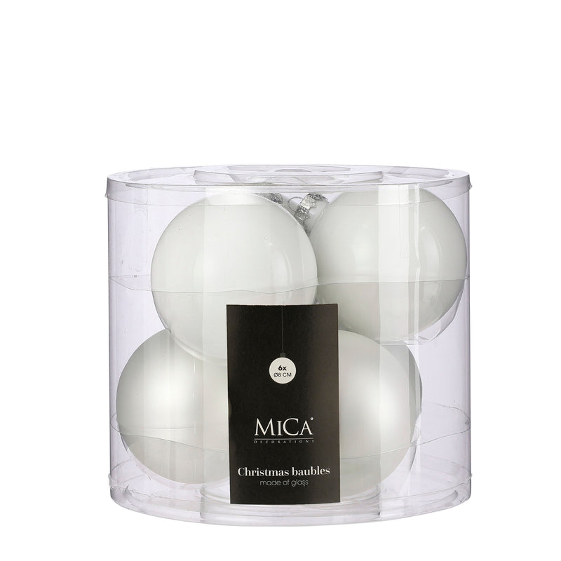 Sfera in Vetro Mix Bianco 8 cm - 6 pezzi
