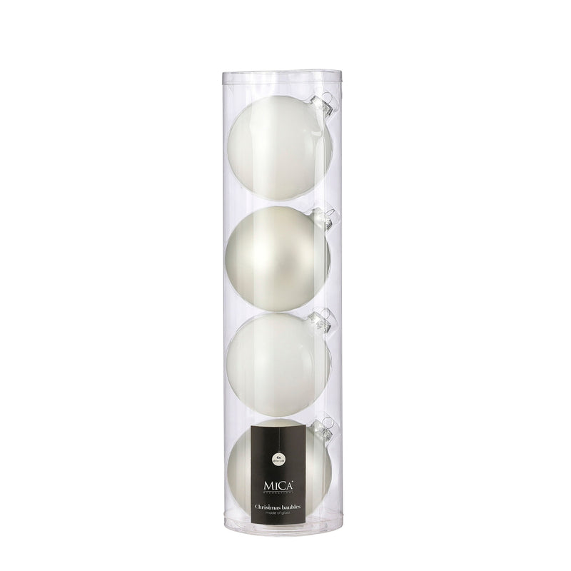 Sfera in Vetro Mix Bianco 10 cm - 4 pezzi