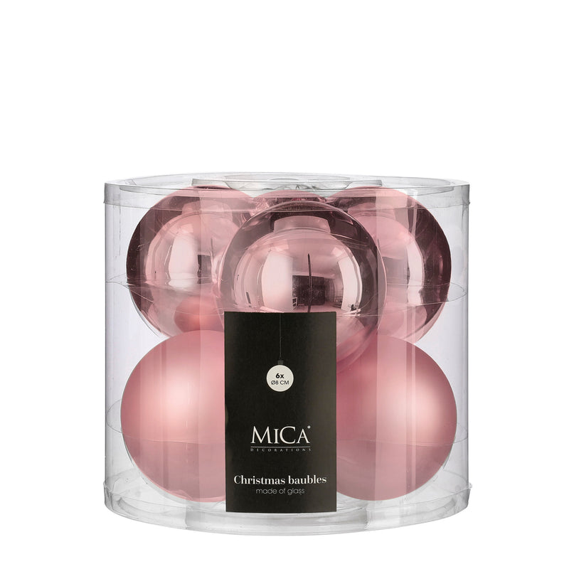 Sfera in Vetro Mix Rosa 8 cm - 6 pezzi