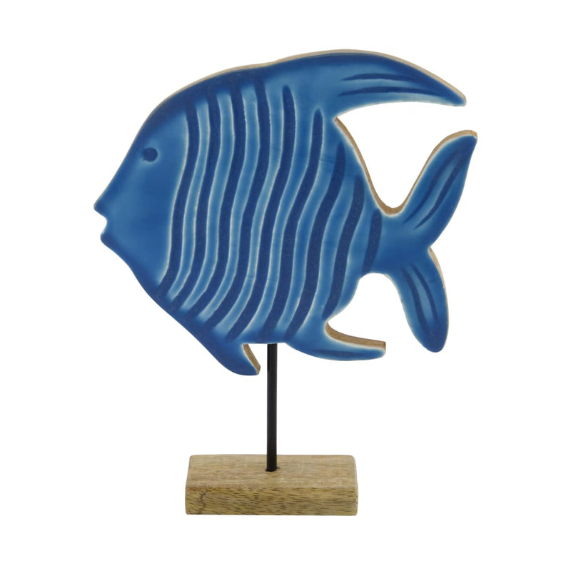 Pesce in Legno Naturale e Blu 17 x 5 x 21 cm