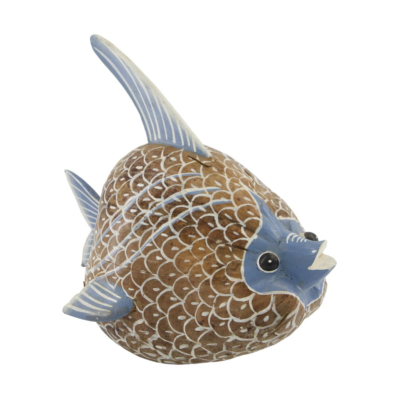 Pesce Noce di Cocco Naturale e Blu 23 x 34 x 28 cm