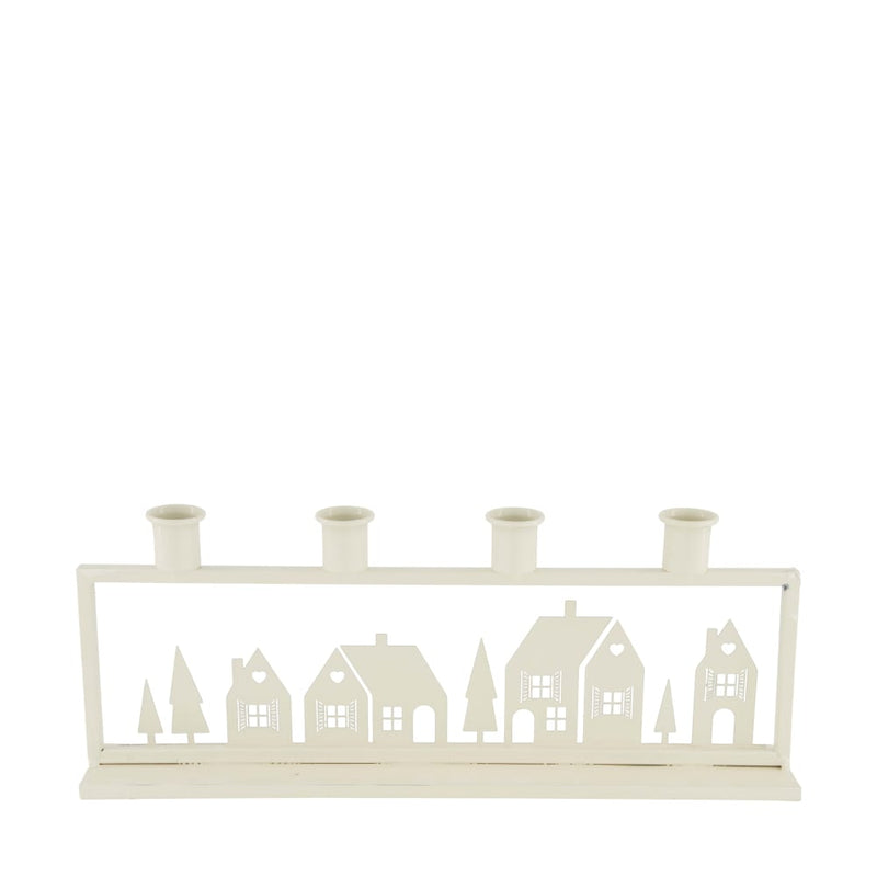Porta Candele Casette in Metallo Crema 27,5 x 6 x 14 cm