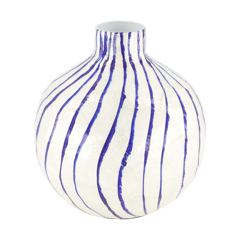 Vaso Capiz in Ceramica a Righe Bianco e Blu 22 x 22 cm
