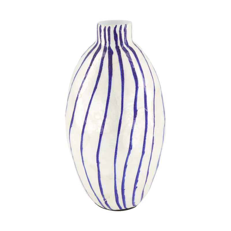 Vaso Capiz in Ceramica a Righe Bianco e Blu 15 x 29 cm