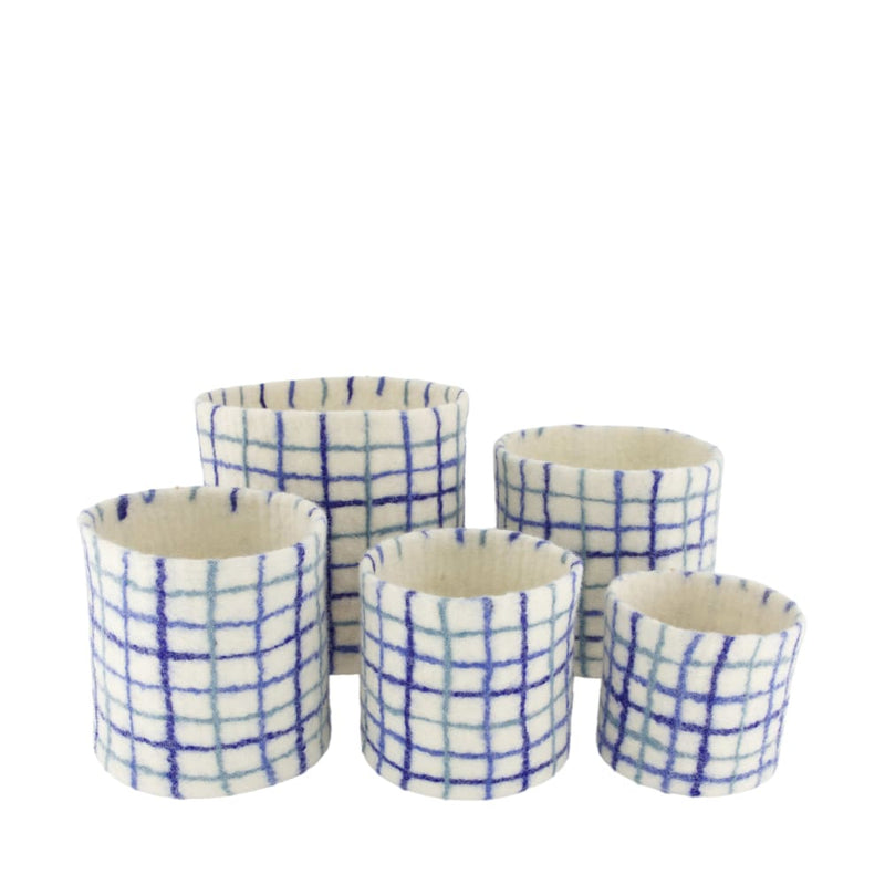 Cesto Tondo in Lana Cotta Blu e Bianco 12 x 12 cm