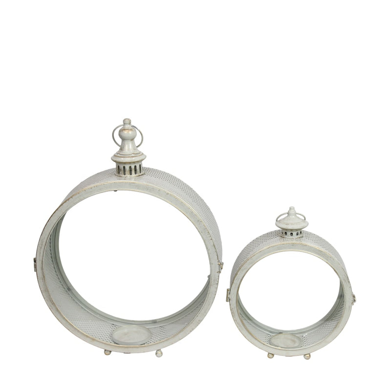Lanterna Rotonda in Metallo Grigio e Oro 30 x 11 x 37 cm