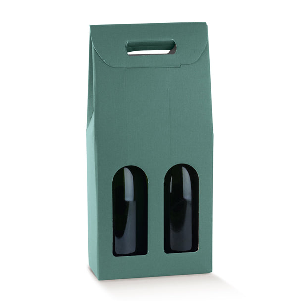 Scatola Porta 2 Bottiglie Champagne con Finestre e Maniglia Fibra Verde 200 x 100 x 385 mm