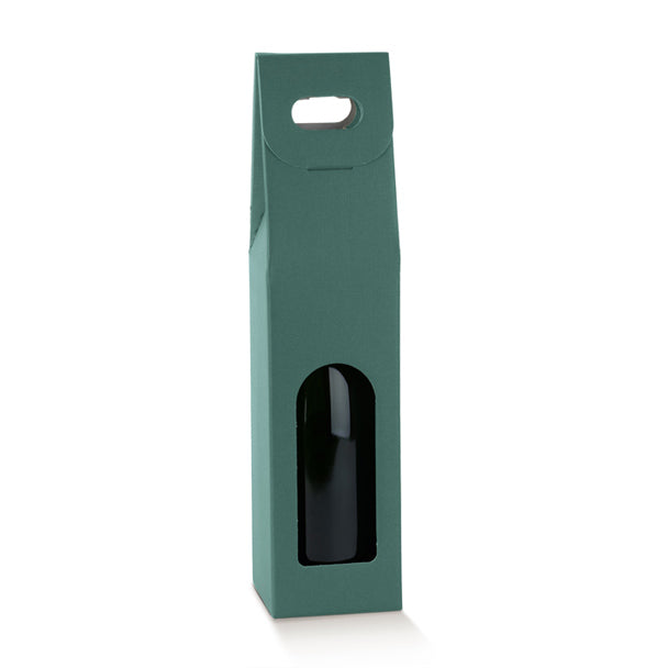 Scatola Porta Bottiglia con Finestra e Maniglia Fibra Verde 90 x 90 x 385 mm