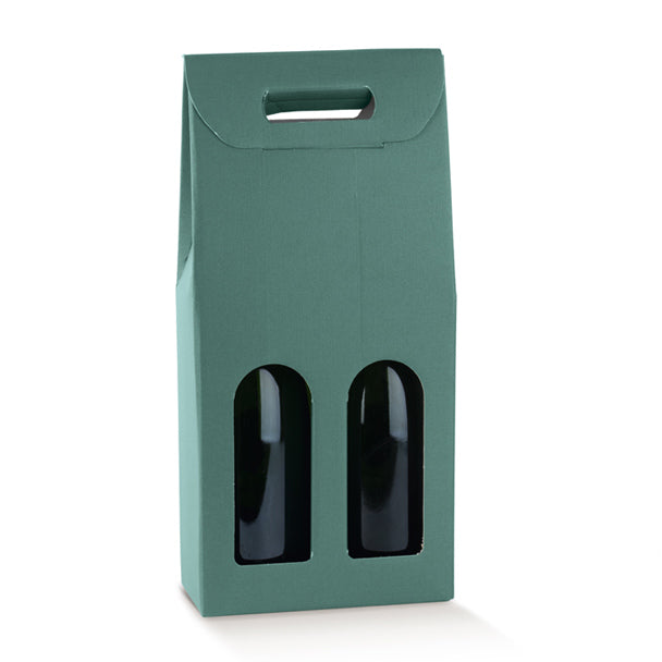 Scatola Porta 2 Bottiglie con Finestre e Maniglia Fibra Verde 180 x 90 x 385 mm