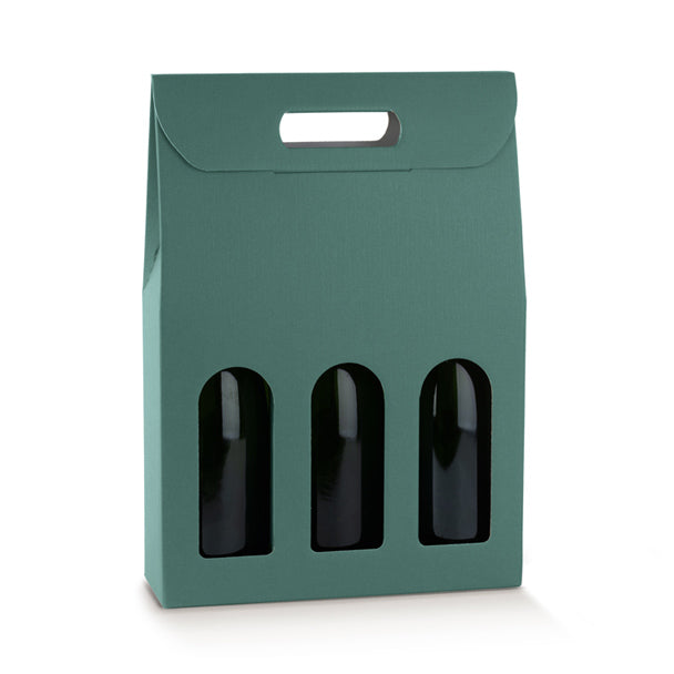 Scatola Porta 3 Bottiglie con Finestre e Maniglia Fibra Verde 270 x 90 x 385 mm