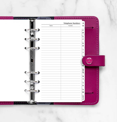 Refill Filofax Personal Indice con Indirizzi e Telefoni e Divisore Alfabetico A-Z - 12 fogli