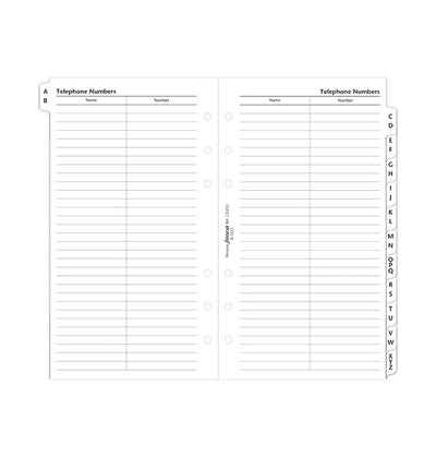 Refill Filofax Personal Indice con Indirizzi e Telefoni e Divisore Alfabetico A-Z - 12 fogli