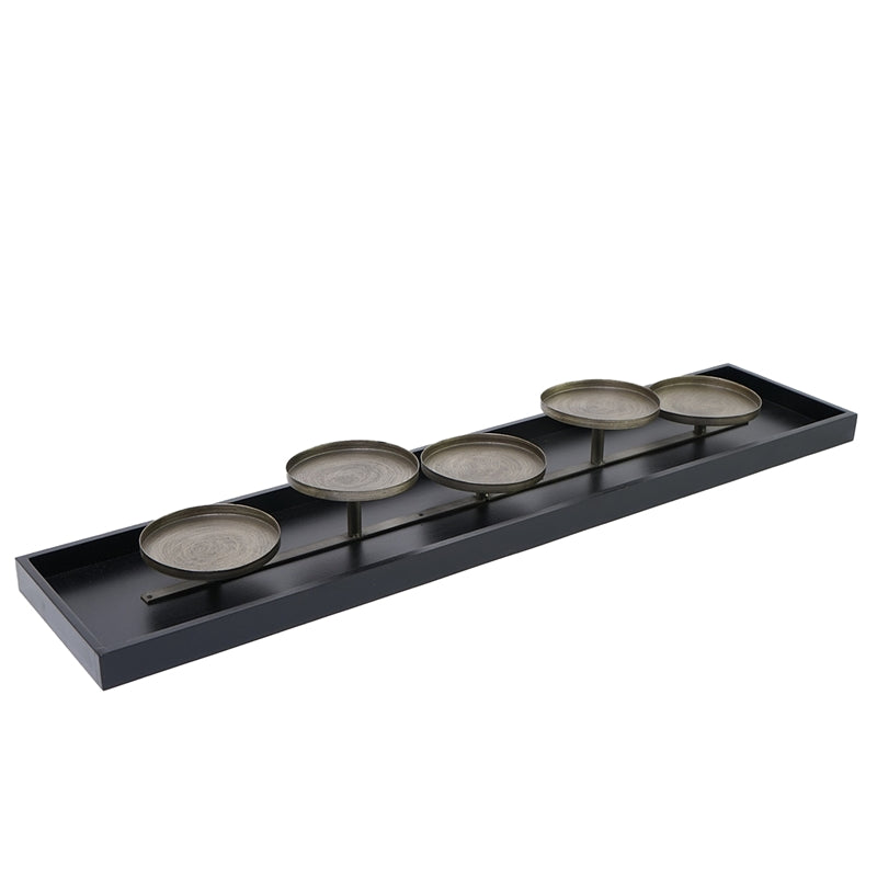 Portacandele in Legno e Metallo Nero 90 x 20 x 8 cm
