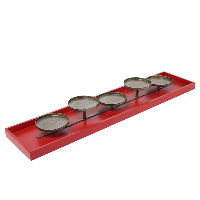 Portacandele in Legno e Metallo Rosso 90 x 20 x 8 cm