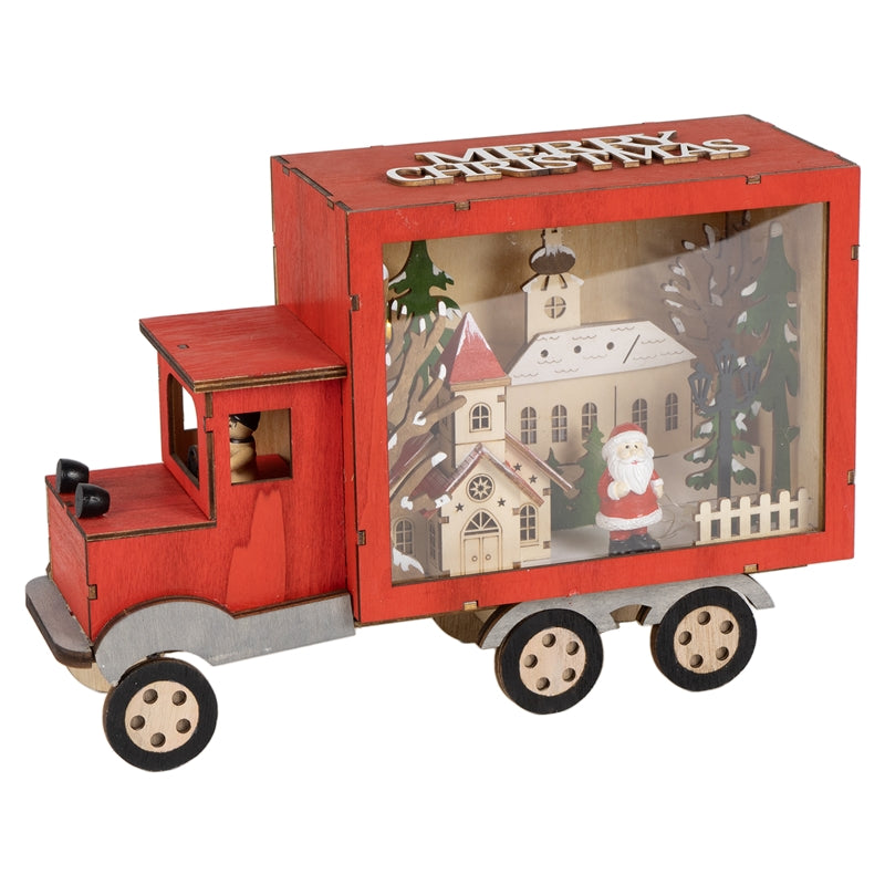 Camioncino Natalizio in Legno con Led Rosso 29 x 10 x 19 cm