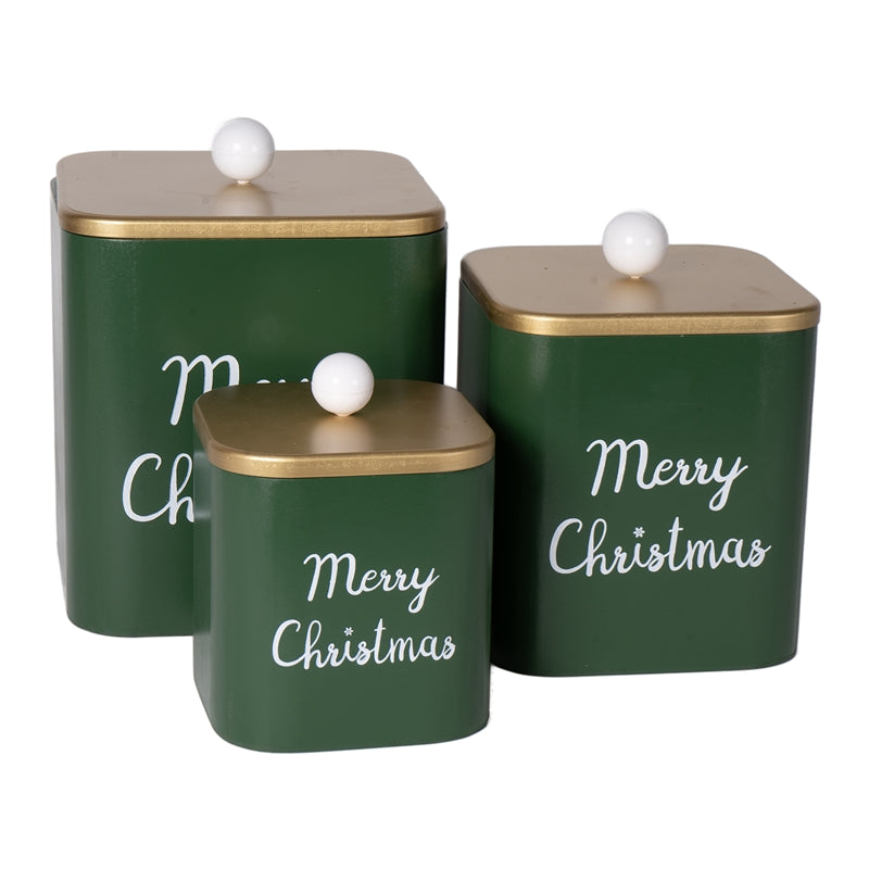 Scatola Merry Chirstmas in Legno Verde 23 x 23 x 30 cm