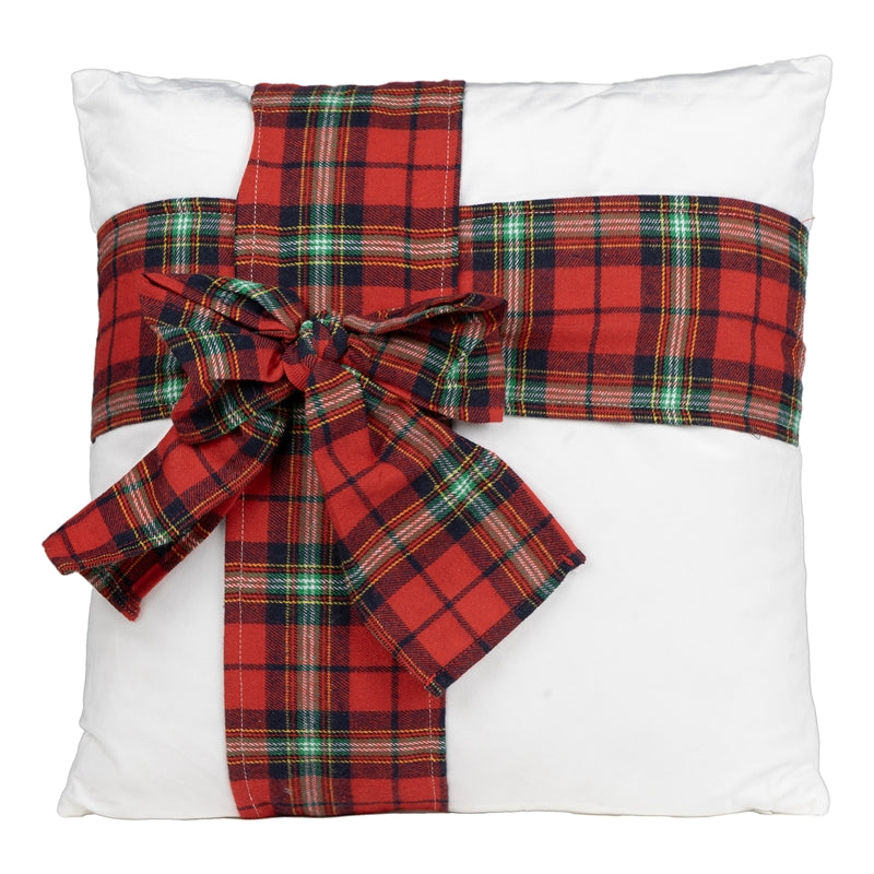 Cuscino Tartan Bianco con Fiocco 40 cm