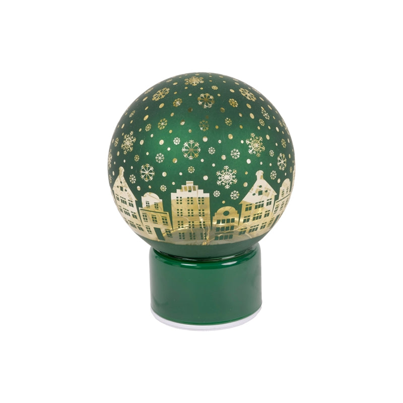Carillon Sfera di Vetro Natale Verde con Movimenti e LED 15 x 19 cm