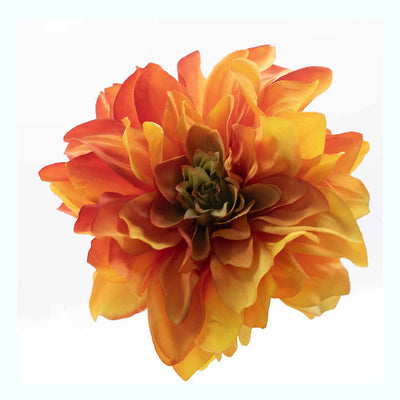 Ramo Dalia Arancio con Foglie e 3 Rami 61 cm