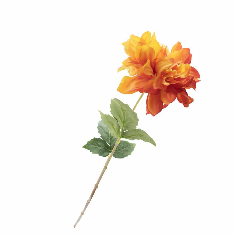 Ramo Dalia Arancio con Foglie e 3 Rami 61 cm