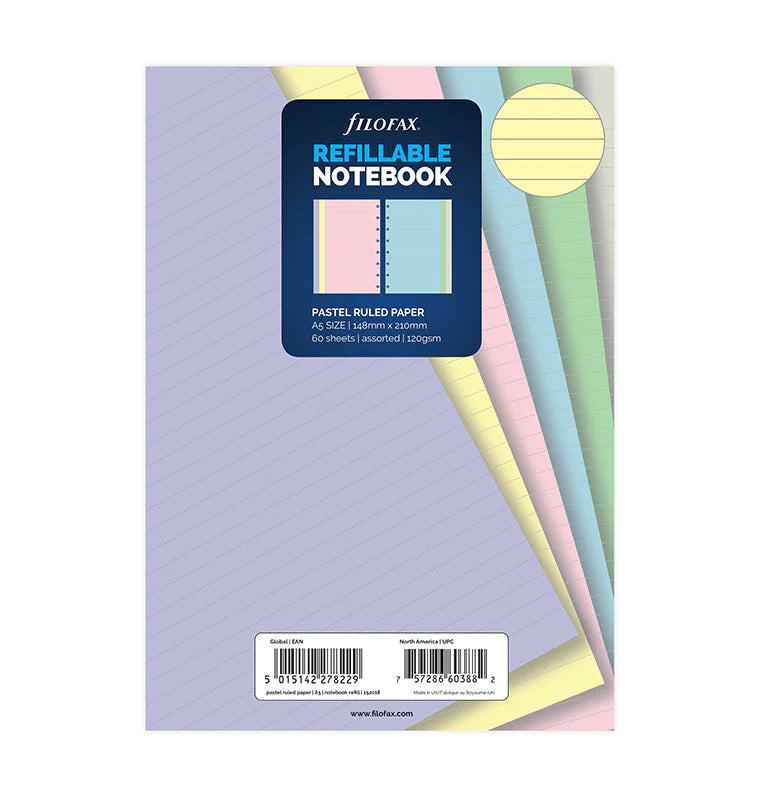Refill Notebook Filofax A5 con Pagine a Righe Colori Pastello - 60 fogli