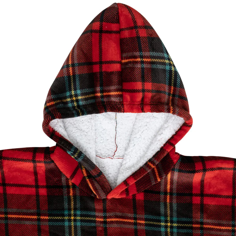 Mantella Plaid con Stampa Tartan Rosso e Cappuccio