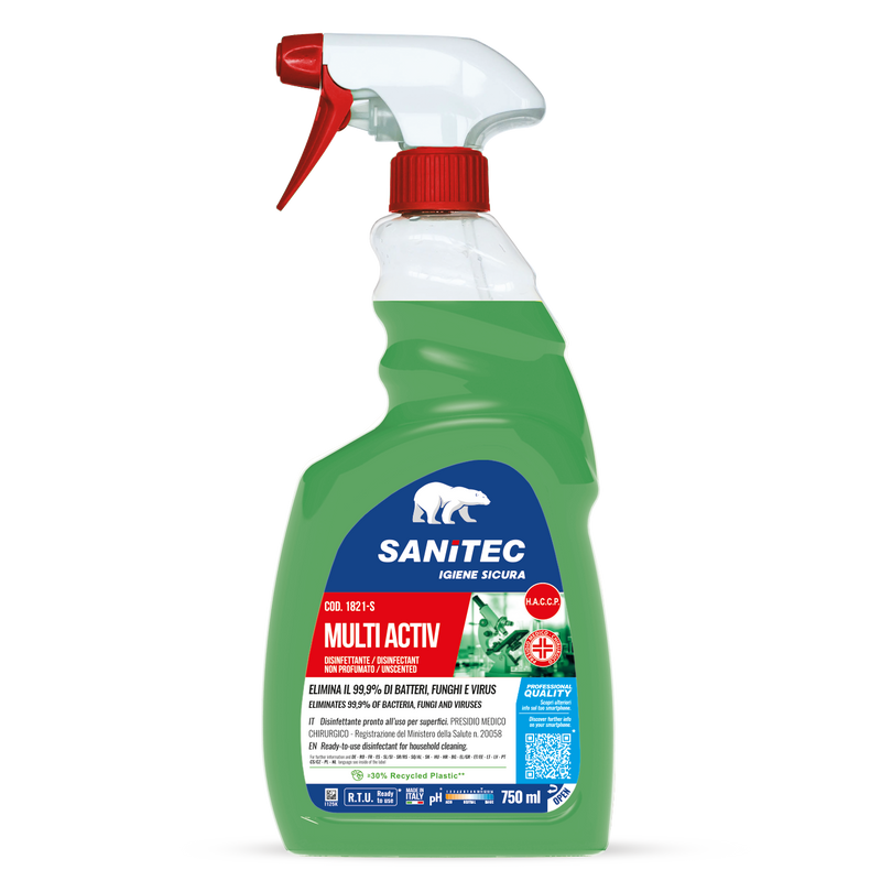 Detergente Disinfettante per Superfici Non Profumato HACCP 750 ml